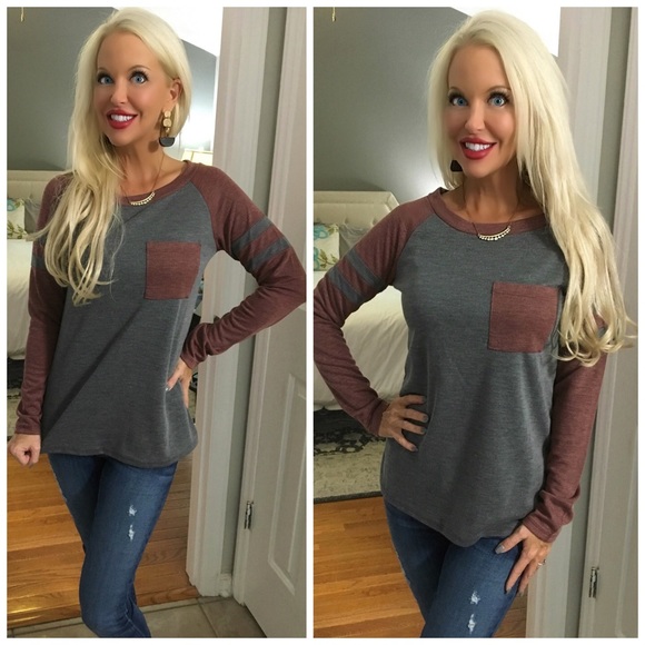 Tops - ❤️LAST 1! Darling Faded Charcoal/Wine Tunic!